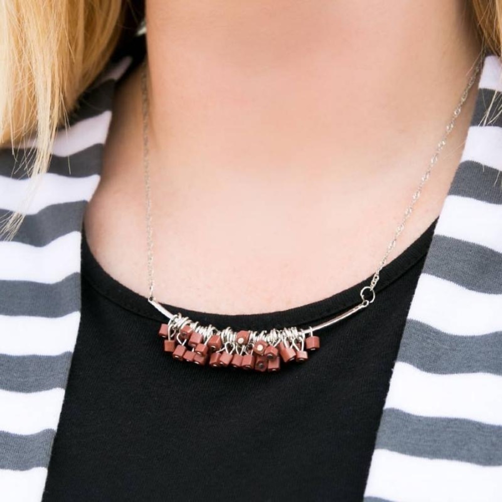Paparazzi Cube Jive Brown Necklace Set